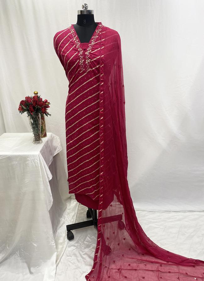 Muslin Pink Festival Wear Embroidery Work Dress Material